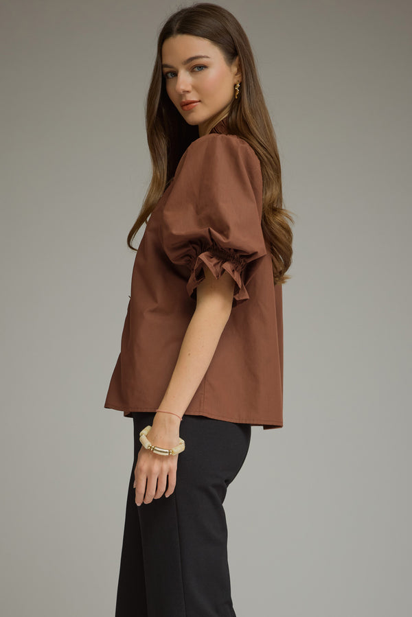 Puff Sleeve Top- Brown