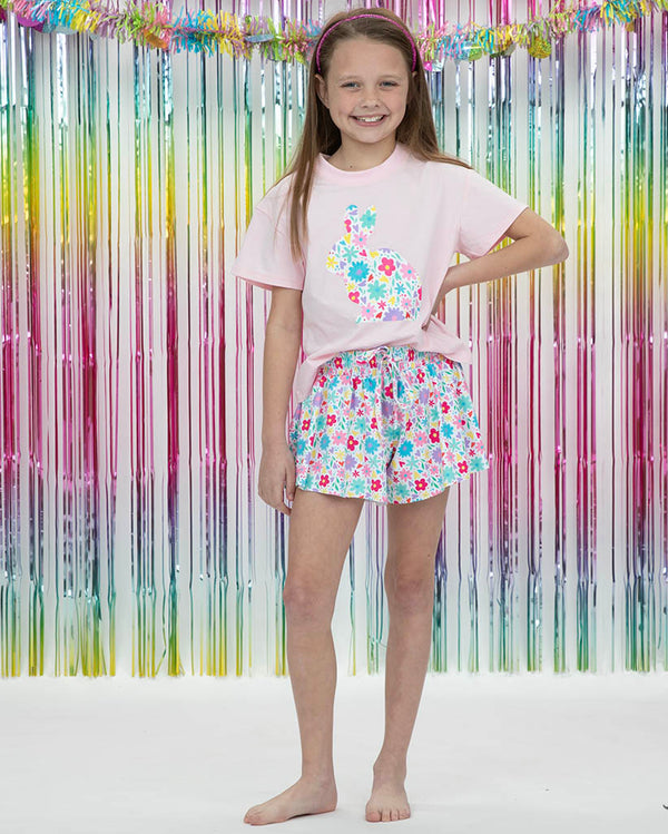 Floral Easter Bunny Boxy T- Light Pink
