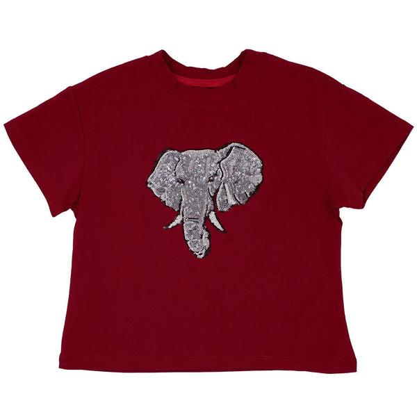 Sequin Elephant Boxy T- Crimson