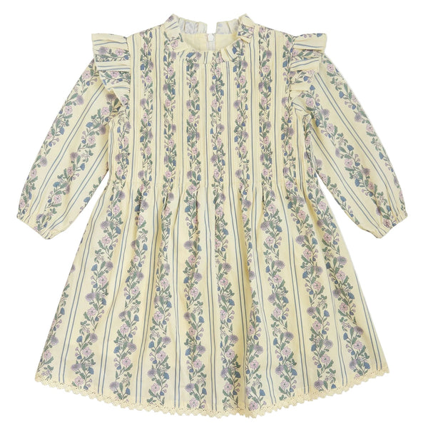 Elizabeth Dress- Yellow Floral Stripe