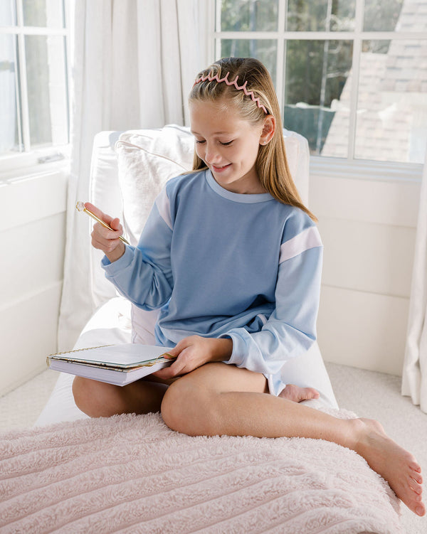 Lake Blue Knit Set- With White & Light Blue