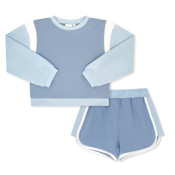 Lake Blue Knit Set- With White & Light Blue