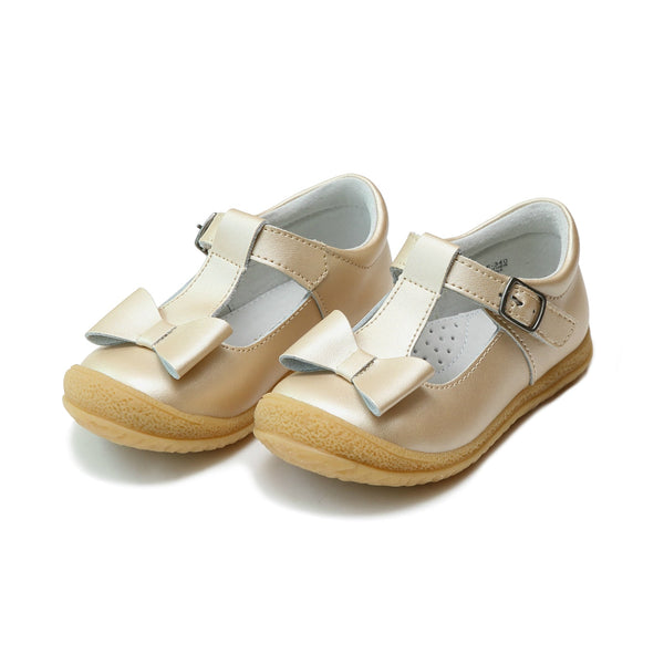Emma Shimmer Bow T-Strap Mary Jane - Champagne