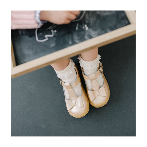Emma Shimmer Bow T-Strap Mary Jane - Champagne