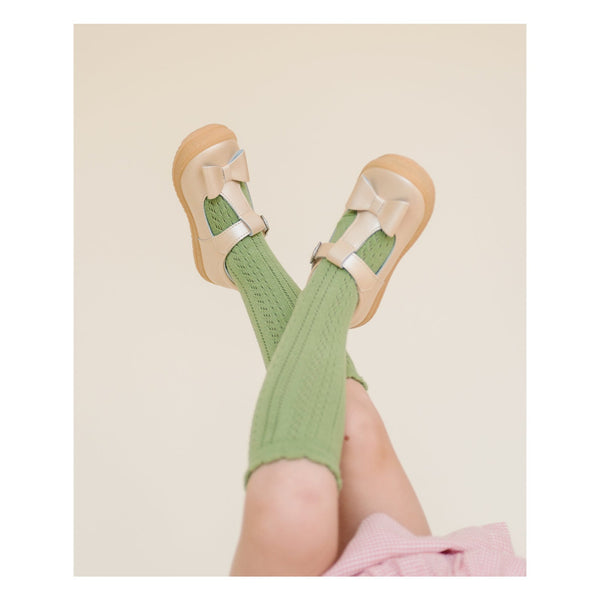 Emma Shimmer Bow T-Strap Mary Jane - Champagne