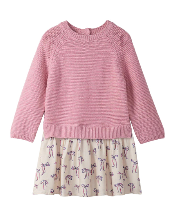 Painterly Bows Mixed Media Sweater Dress