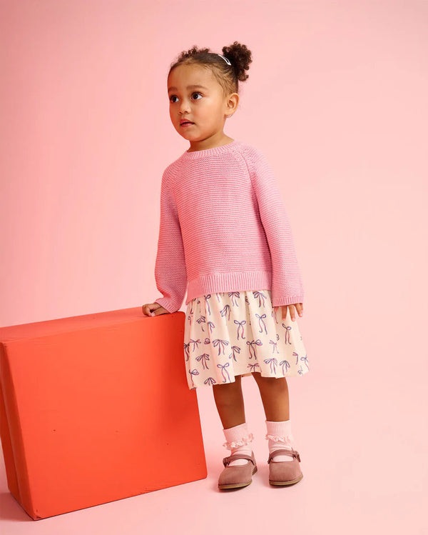 Painterly Bows Mixed Media Sweater Dress