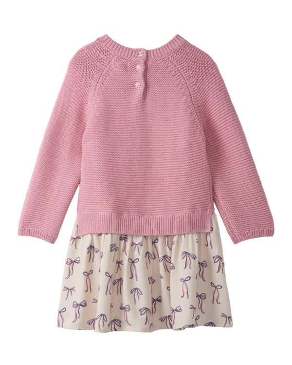 Painterly Bows Mixed Media Sweater Dress