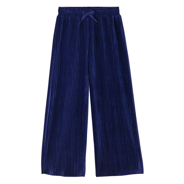 Pleated Velour Relaxed Pants- Navy