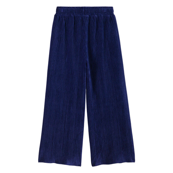 Pleated Velour Relaxed Pants- Navy