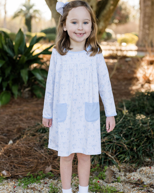 Lennon Knit Dress- Blue Bows