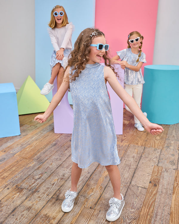 Swing Dress- Blue Crinkle Stars