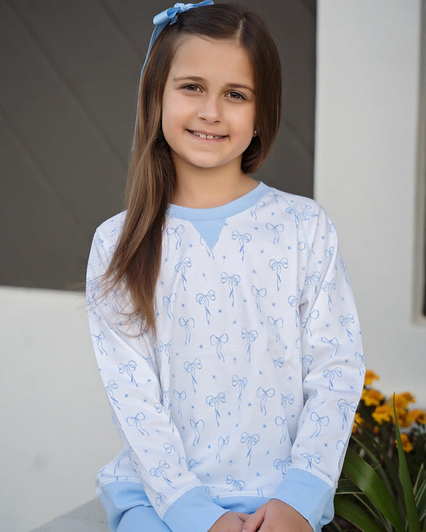 Sidney Knit Sweatshirt- Blue Bows