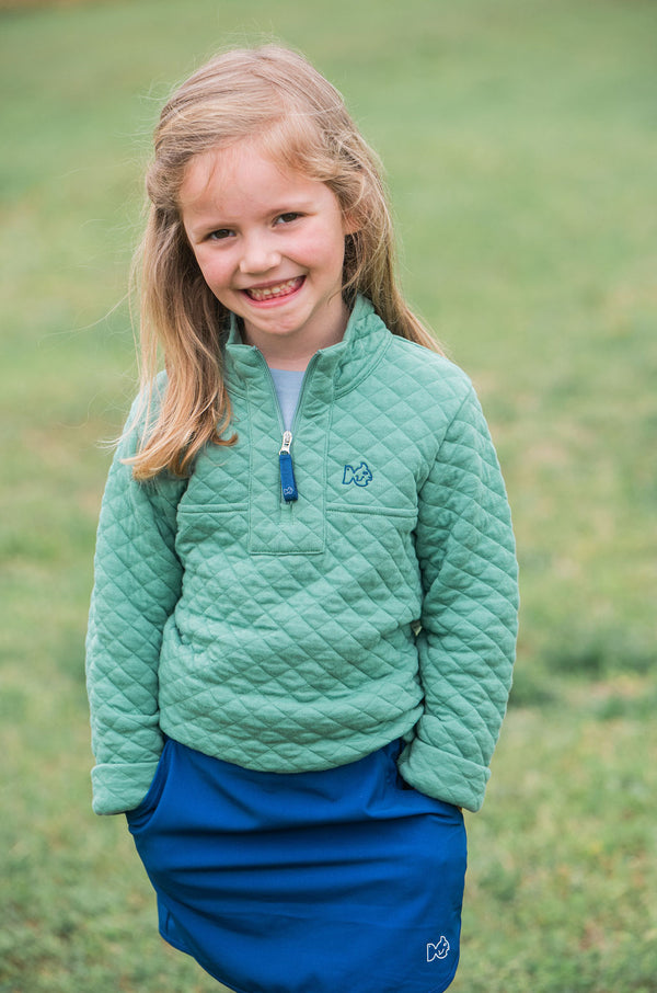 Quilted Zip Pullover- Frosty Spruce
