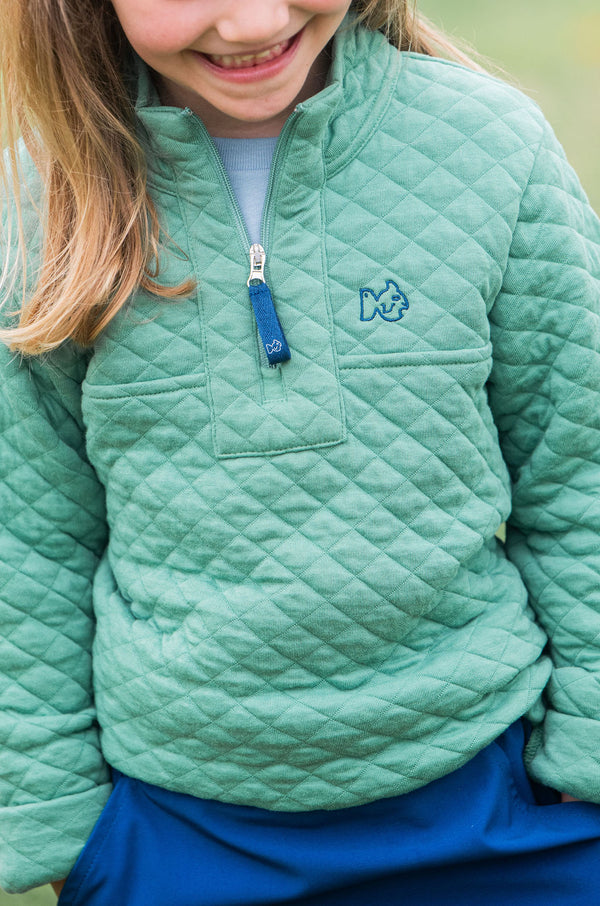 Quilted Zip Pullover- Frosty Spruce