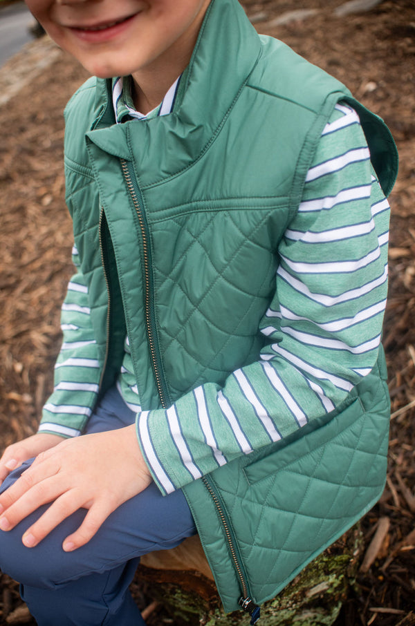 LS Too Cool for School Polo- Frosty Spruce Dark Denim Stripe