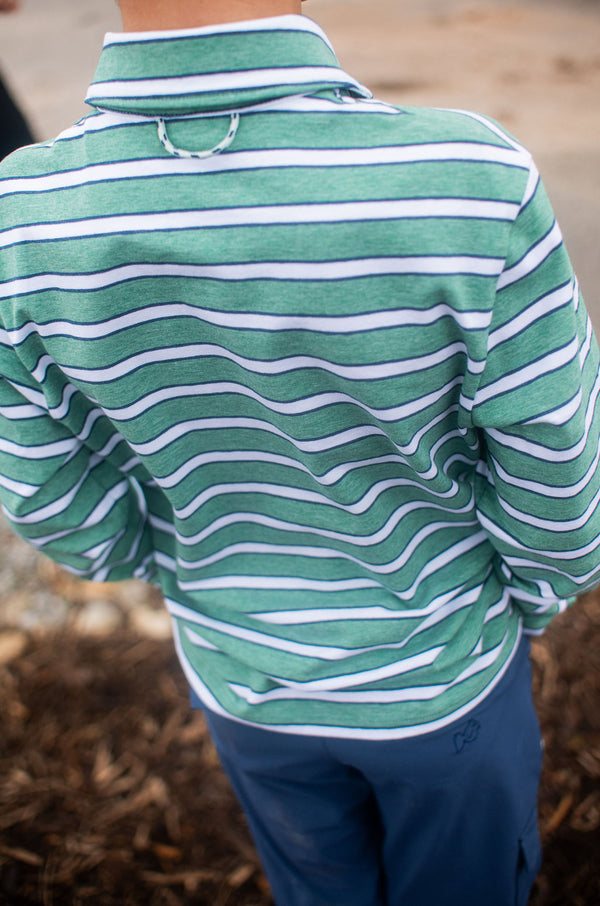 LS Too Cool for School Polo- Frosty Spruce Dark Denim Stripe