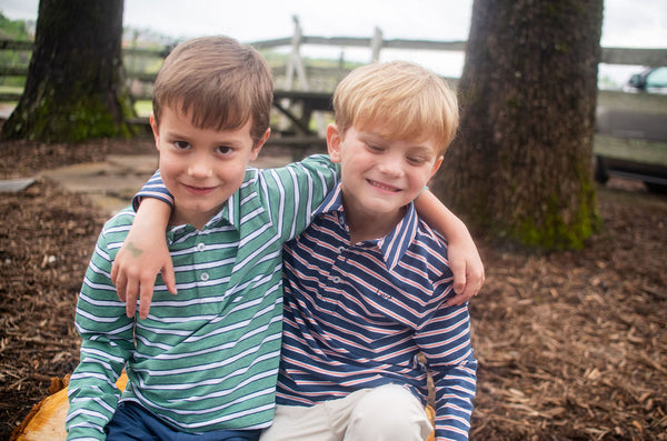 LS Too Cool for School Polo- Frosty Spruce Dark Denim Stripe