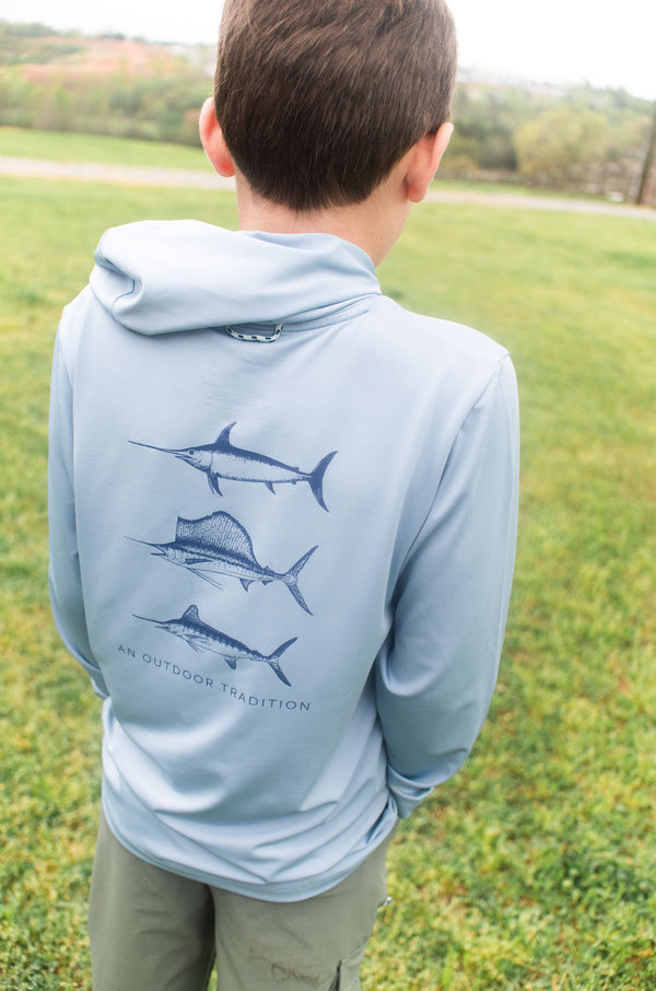Pro Performance Billfish Hoodie Shirt- Ashley Blue