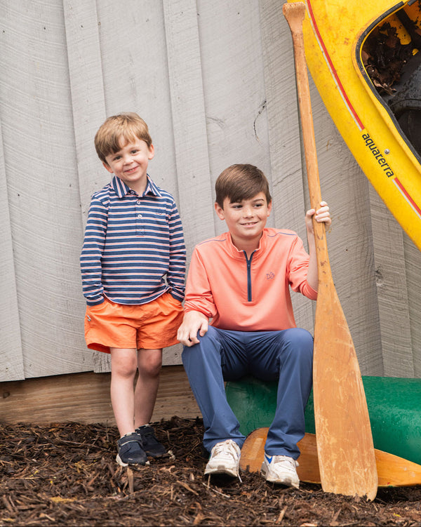 LS Too Cool for School Polo- Dark Denim Crabapple Stripe