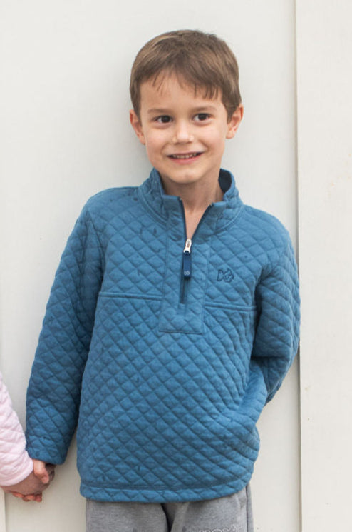 Quilted Zip Pullover- Copen Blue