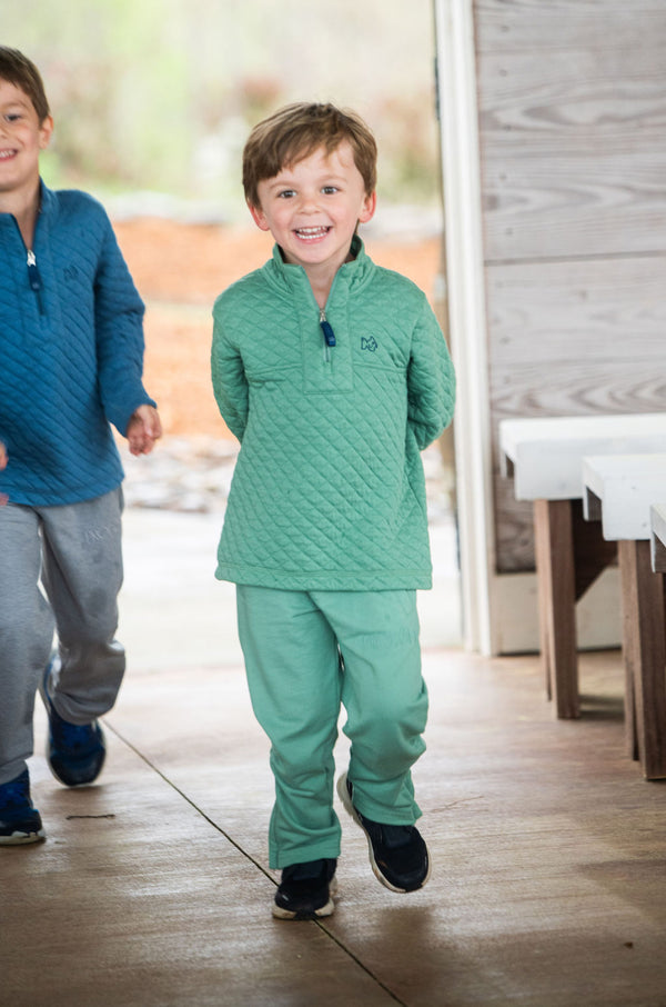 Quilted Zip Pullover- Frosty Spruce