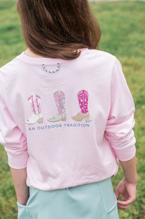 LS Cowboy Boots Shirt- Pink Tulle