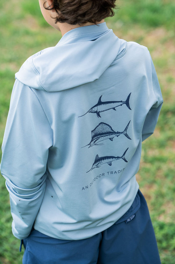 Pro Performance Billfish Hoodie Shirt- Ashley Blue
