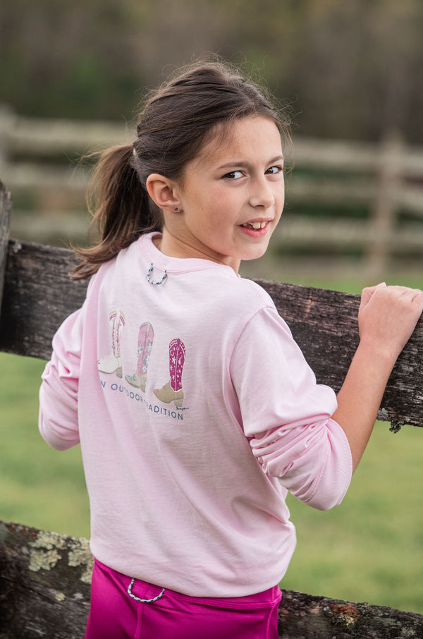 LS Cowboy Boots Shirt- Pink Tulle