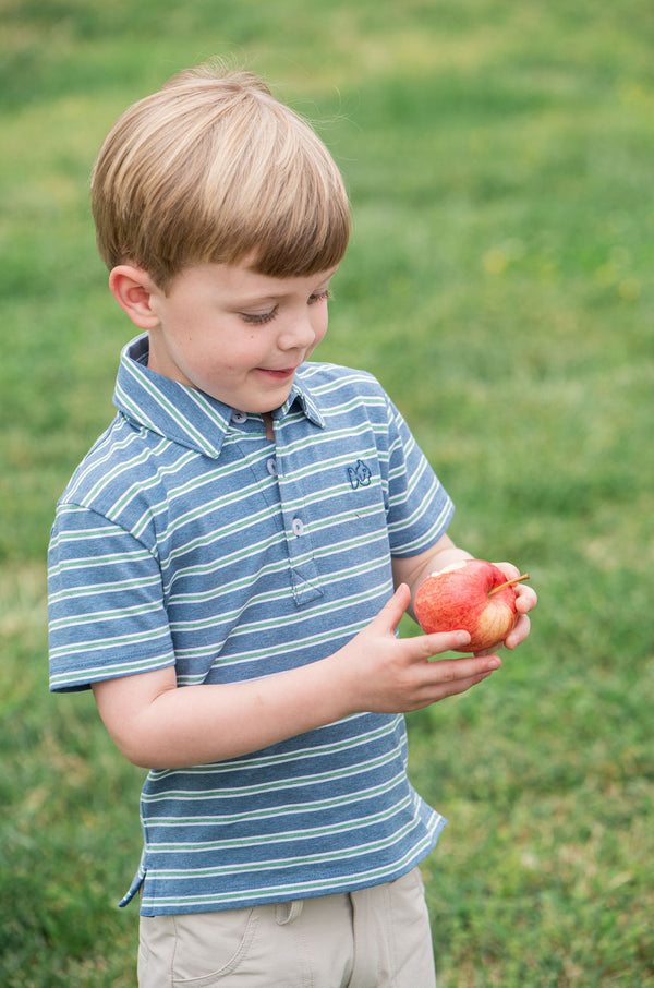 Too Cool for School Polo- Copen Blue Frosty Spruce Stripe
