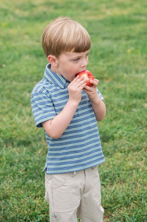 Too Cool for School Polo- Copen Blue Frosty Spruce Stripe