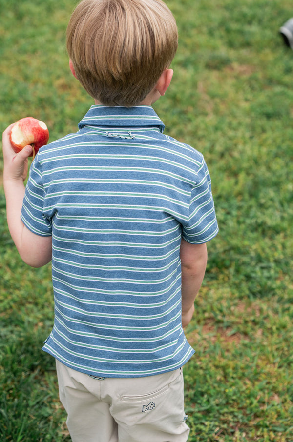 Too Cool for School Polo- Copen Blue Frosty Spruce Stripe