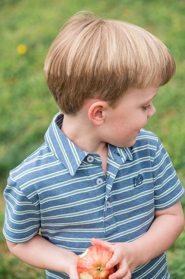Too Cool for School Polo- Copen Blue Frosty Spruce Stripe