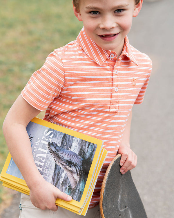 Too Cool for School Polo- Brandied Melon Stripe