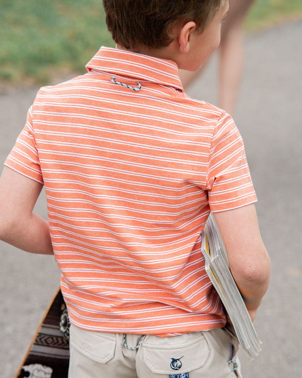 Too Cool for School Polo- Brandied Melon Stripe