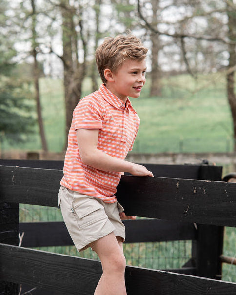 Too Cool for School Polo- Brandied Melon Stripe