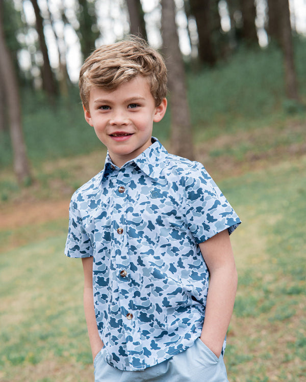 Button Down Shirt- Cool Blues Break Point Camo