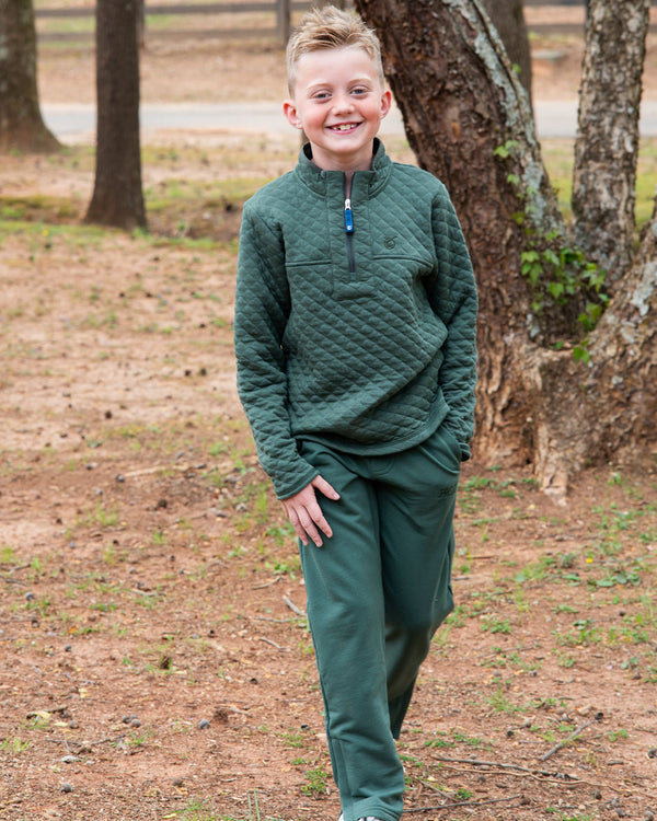 Quilted Zip Pullover- Camping Green