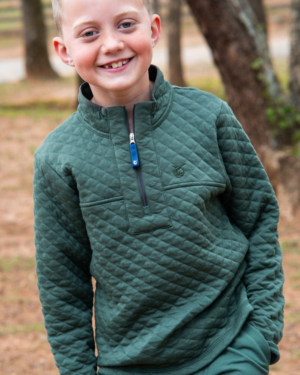 Quilted Zip Pullover- Camping Green