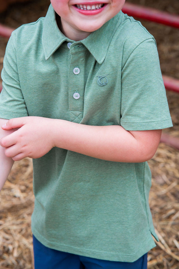 Too Cool for School Polo- Hedge Green Heather