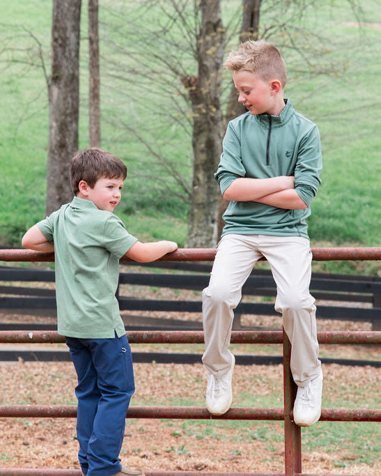 Too Cool for School Polo- Hedge Green Heather