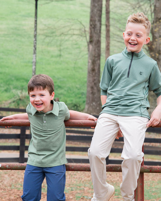 Too Cool for School Polo- Hedge Green Heather