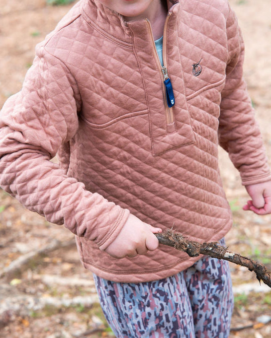 Quilted Zip Pullover- Mocha Mousse
