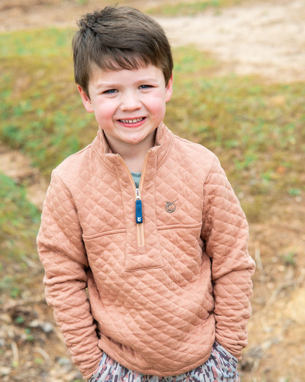 Quilted Zip Pullover- Mocha Mousse