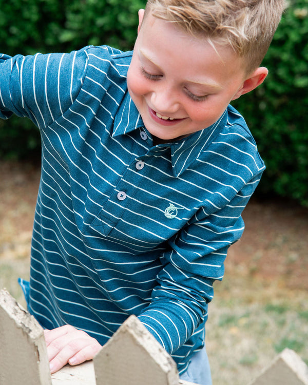 LS Too Cool for School Polo- Tapestry Mist Green Stripe