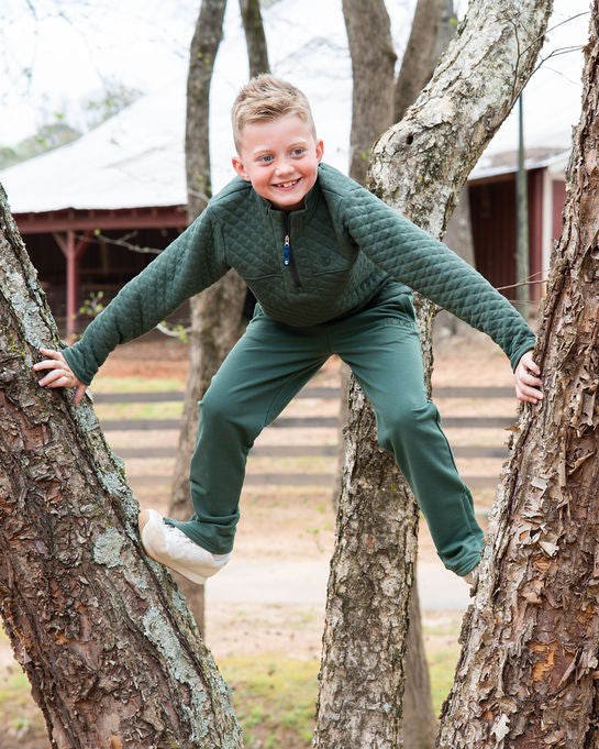 Quilted Zip Pullover- Camping Green