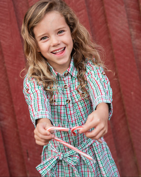 Belted Shirt Dress- Holiday Plaid