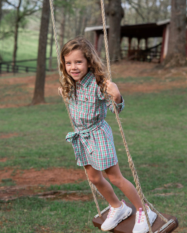 Belted Shirt Dress- Holiday Plaid