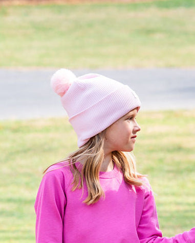 Pom Pom Patch Beanie- Pink Lady