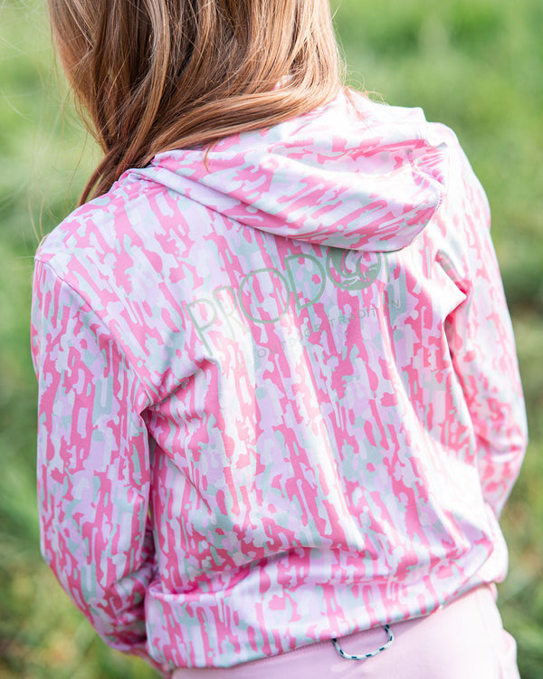 Pro Performance Hoodie T-Shirt- Geranium Pink Stay in the Lines Camo